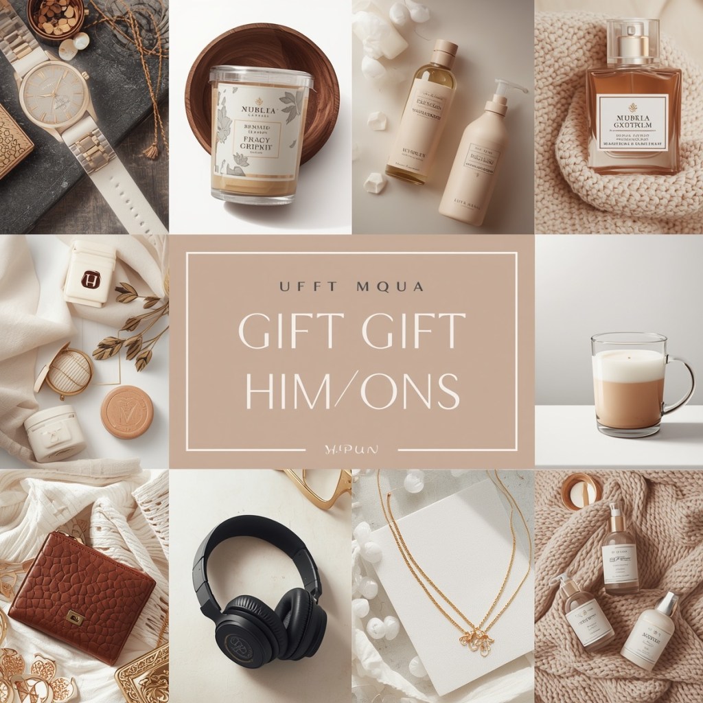 Luxury gift ideas including black and gold accessories, premium watches, and stylish packaging.